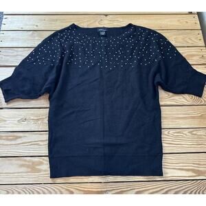 Evelyn Cashmere Bejeweled Sweater Size Large Women’s Black Short Sleeve